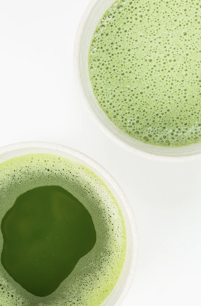 foamy matcha on white background