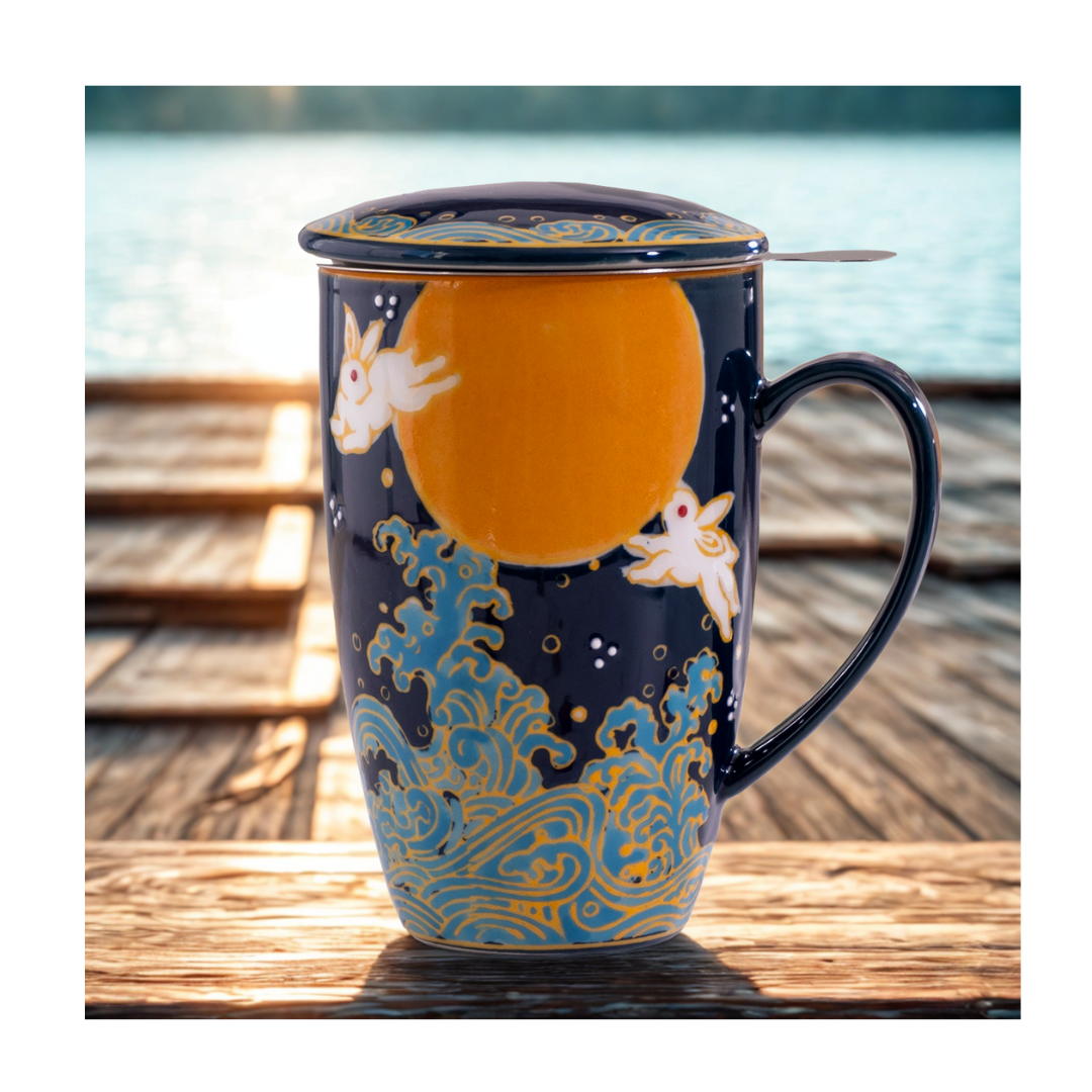 Moon Rabbit Design 440ml (15oz) Tea Mug with Lid and Infuser