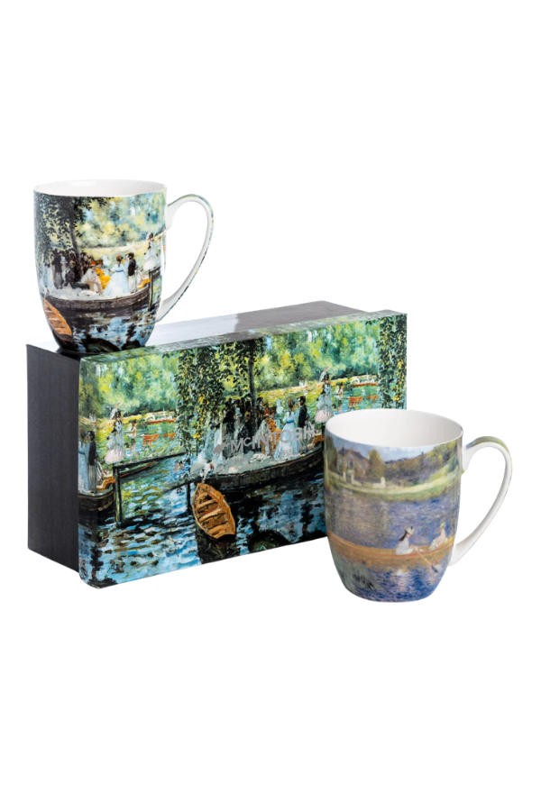 Renoir Boating Scene  fine bone china Mug Pair