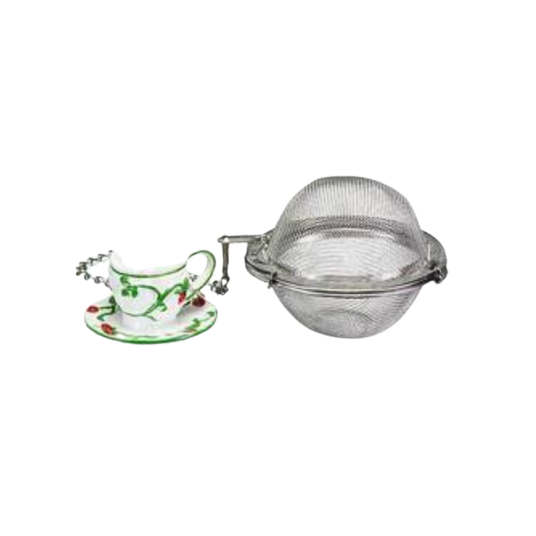 Sheffield 2" Mesh Tea Ball with White Teacup Ornament