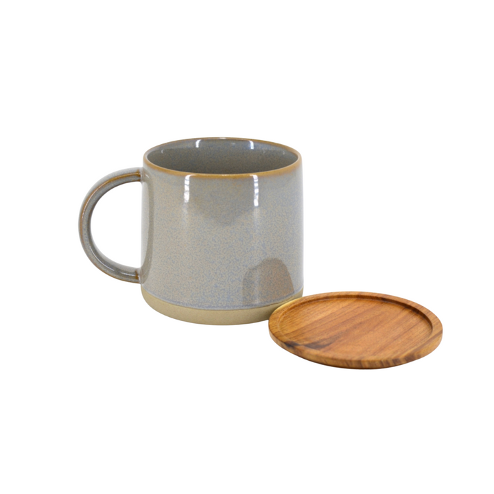 Reactive Glaze Stoneware Mug with Acacia Lid Grey 400ml