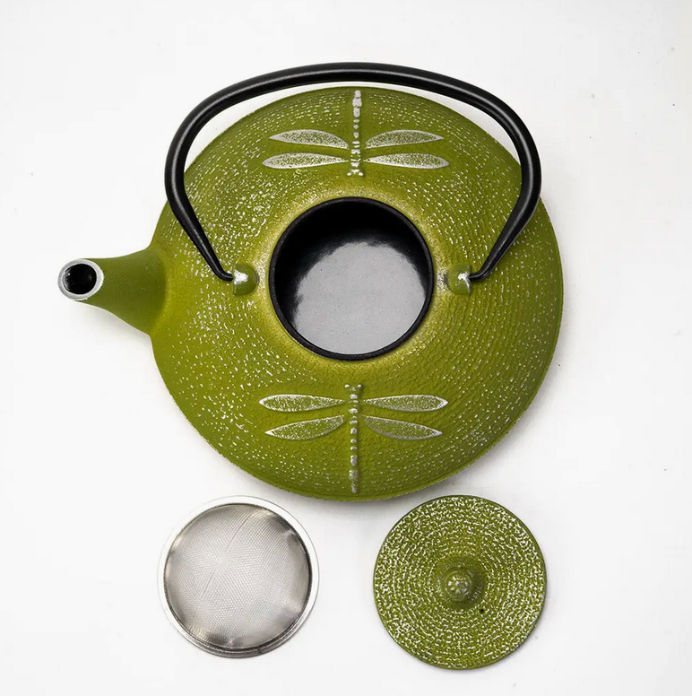 Green Dragonfly Design 1L Cast Iron Tea Pot