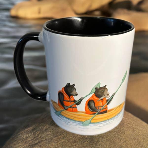 Bears in a Kayak Ceramic Mug