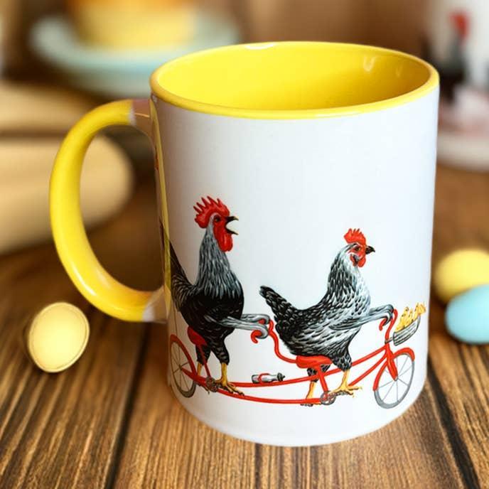 Rooster, Hen and Chicks on a Tandem Bike