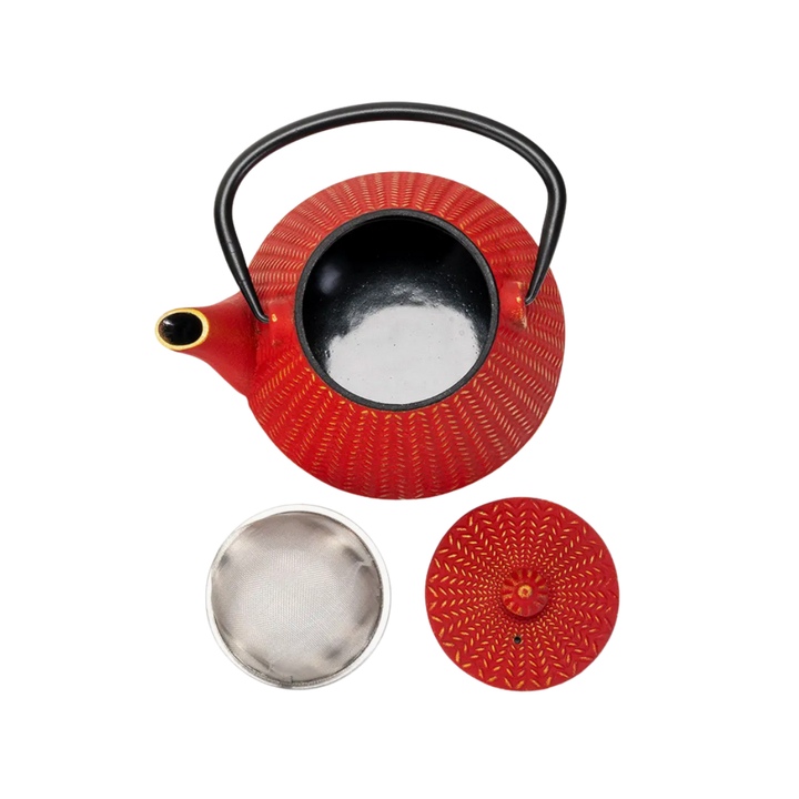 Cast Iron Teapot with Infuser – Red Kiku Chrysanthemum, 40 oz 1.2L