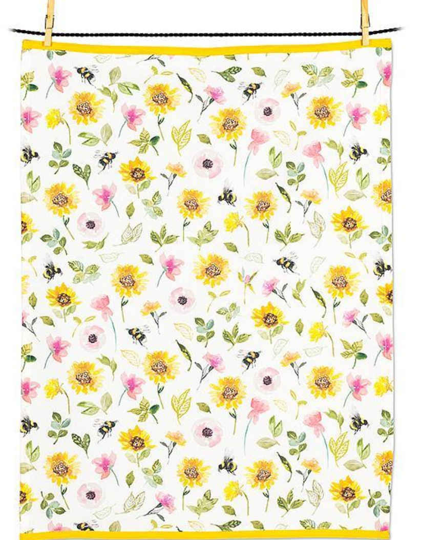 Sunflower and Bees Tea Towel