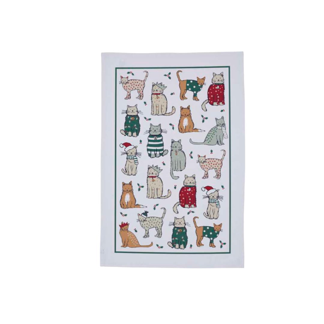 Holiday Kitty Cats Cotton Tea Towel