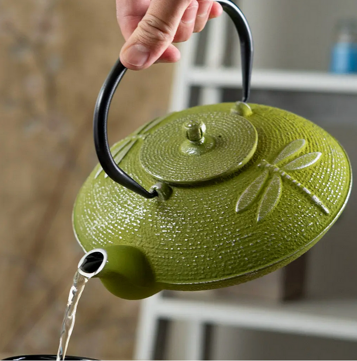Green Dragonfly Design 1L Cast Iron Tea Pot