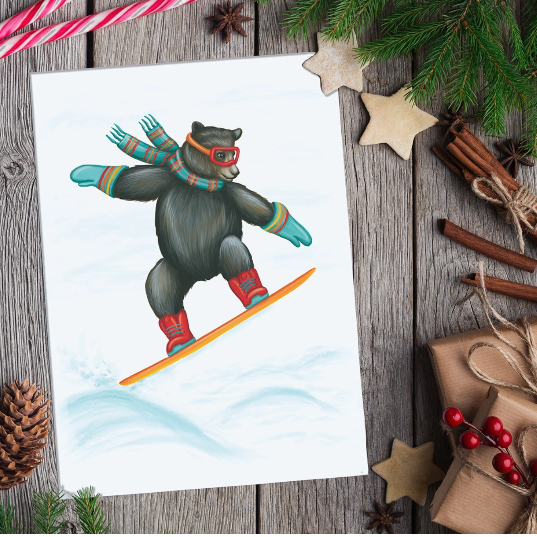 Shredder Snowboard Bear Greeting Card