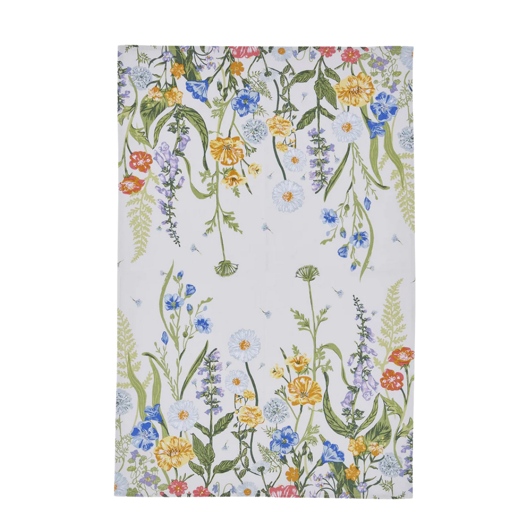 Floral patterned fabric with colorful flowers on a white background