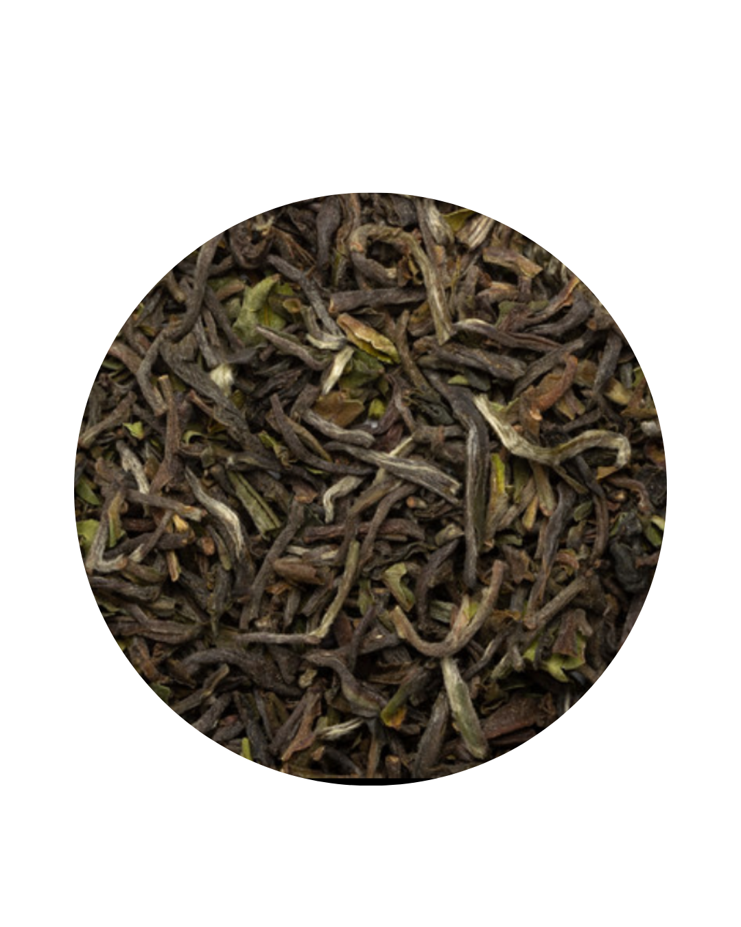 Close-up of black tea leaves on a white background