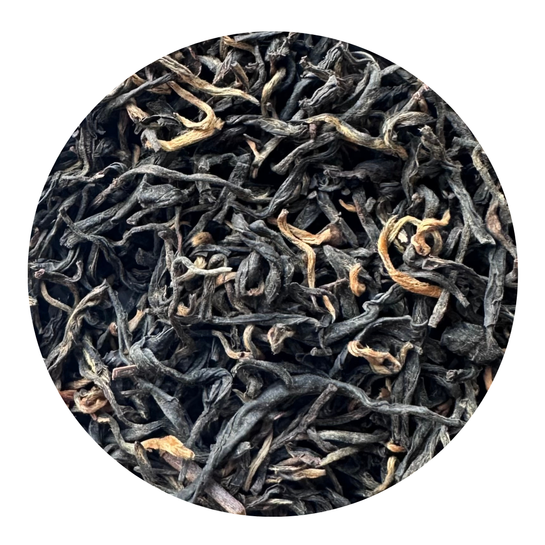 Rich black tea leaves with golden tips