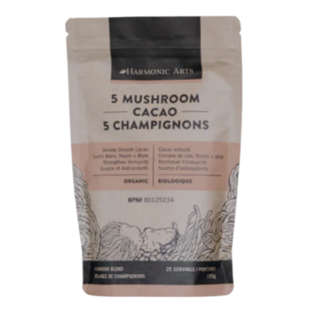 Package of Mushroom Cacao by Harmonic Arts on a white background