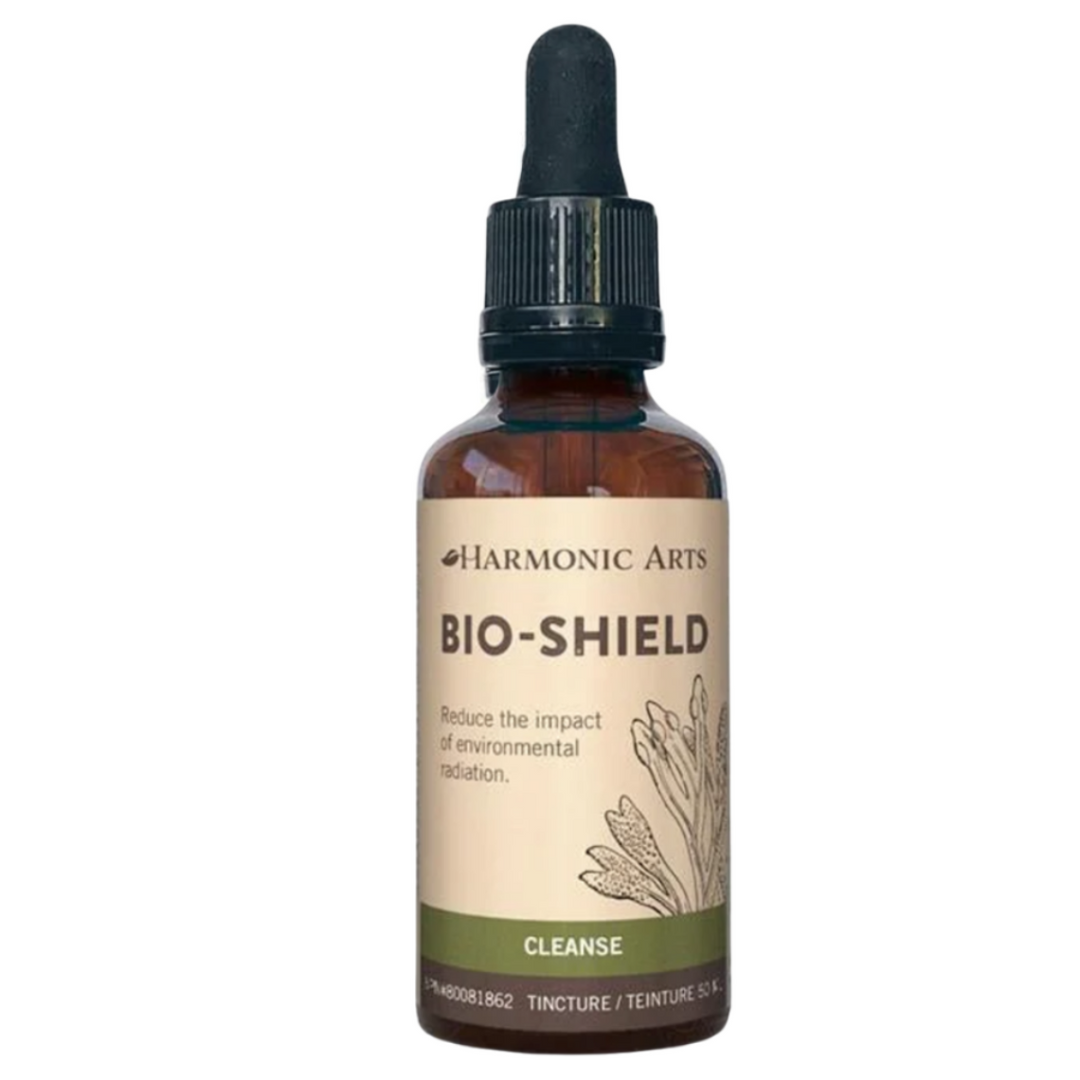 Bottle of Harmonic Arts Bio-Shield on a white background
