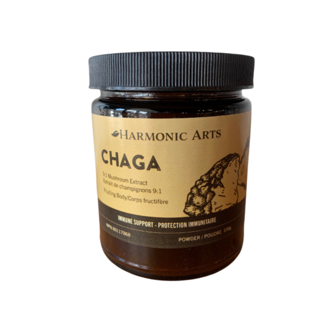 100g jar Chaga Mushroom Powder Harmonic Arts