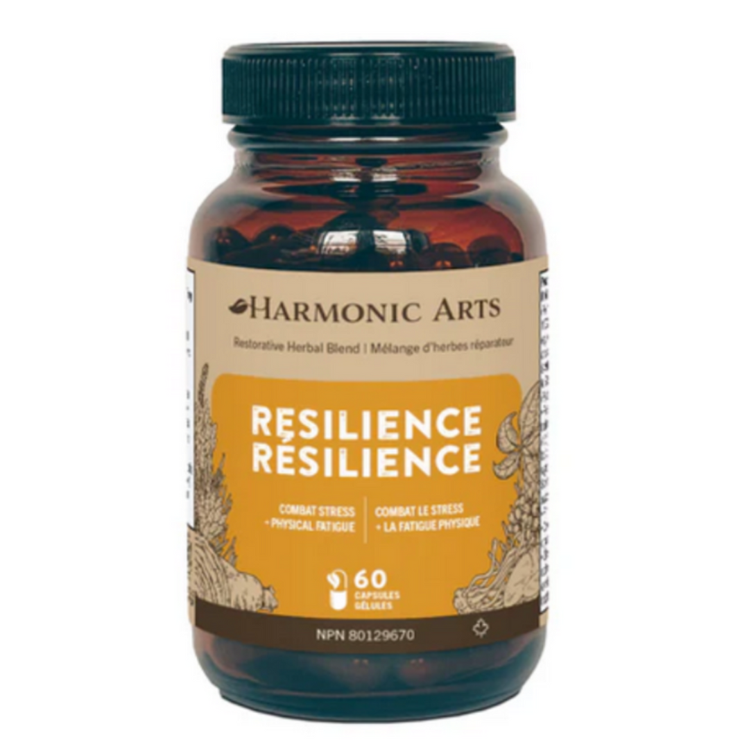 Bottle of Harmonic Arts Resilience supplement on a white background