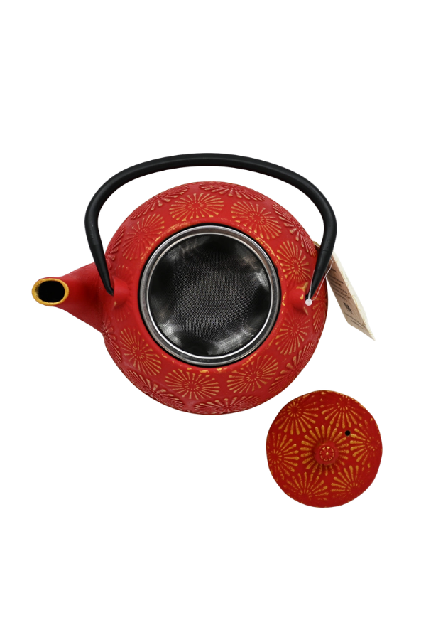 Cast Iron Teapot with Infuser – Red Kiku Chrysanthemum, 40 oz 1.2L