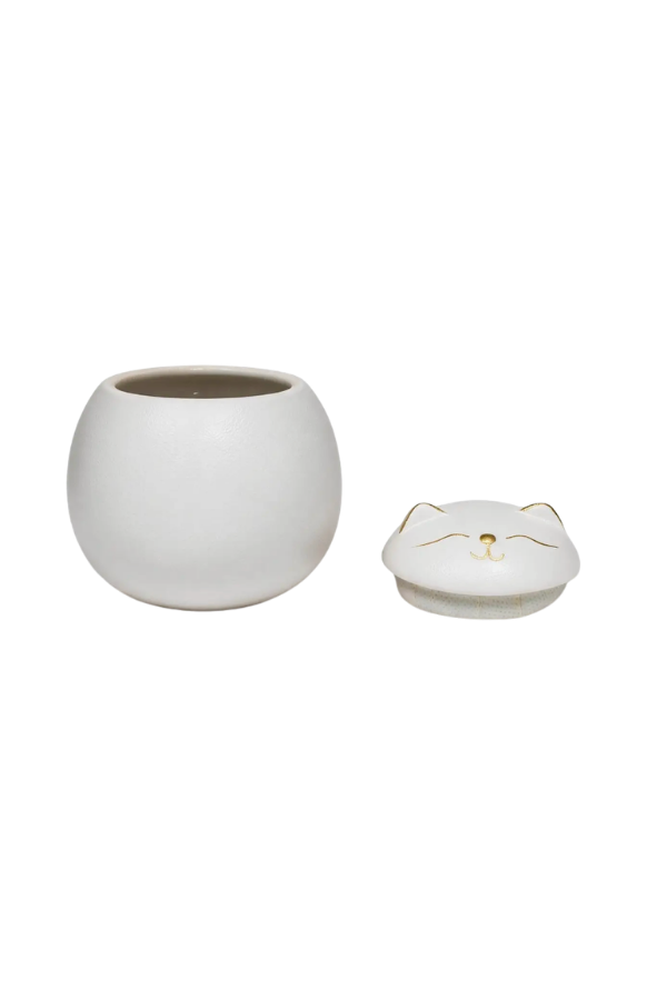 Cat Ceramic Tea Canister – White ,  7 oz/ 200g