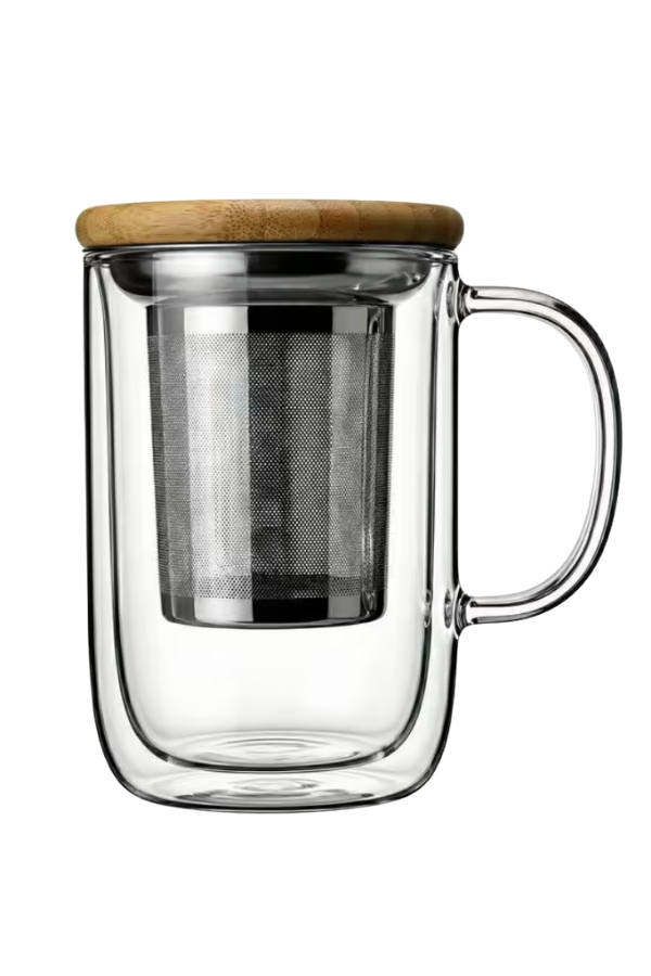 Double Walled Glass Mug with Infuser and Lid