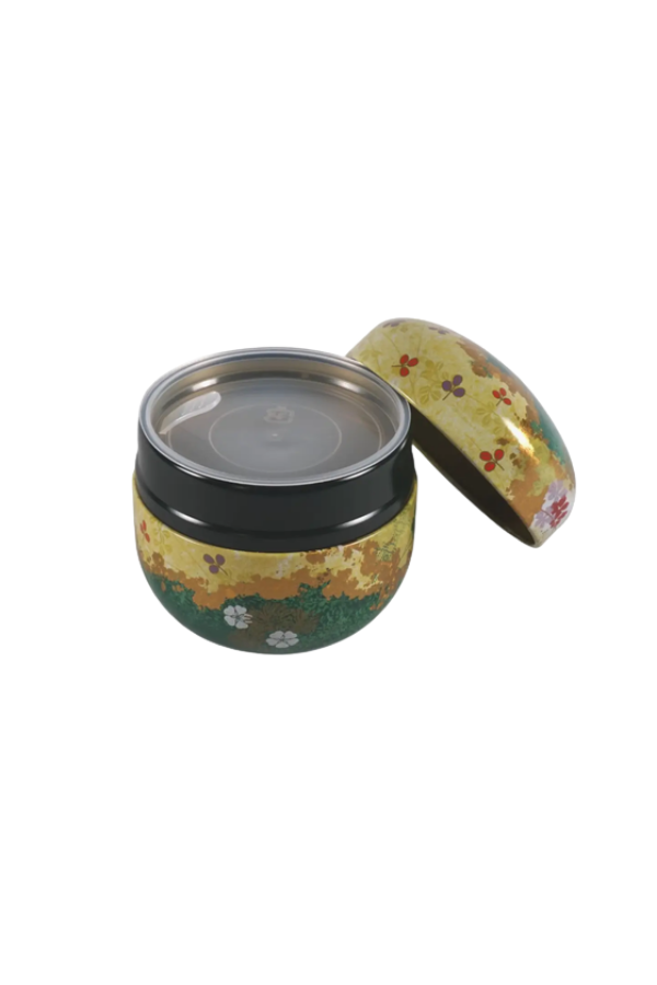 Traditional Japanese Green and Gold Floral Tea Tin 3.5 oz