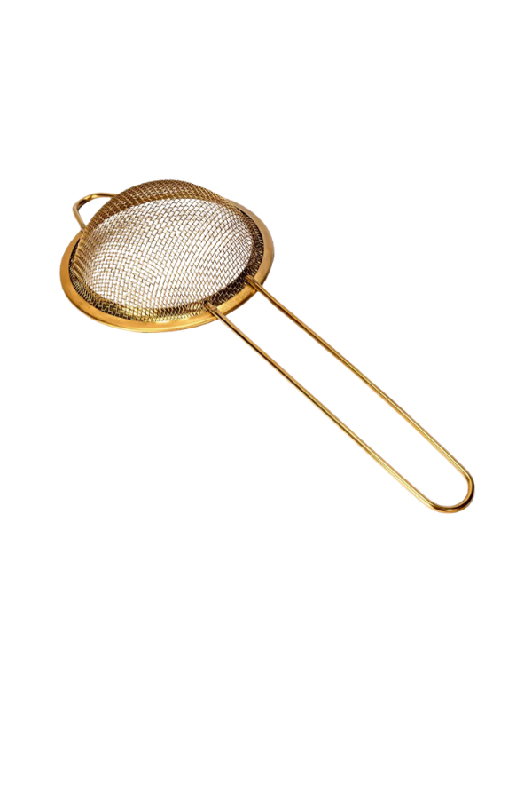 Gold Tone Tea Strainer with Brass Handle – 3 in.