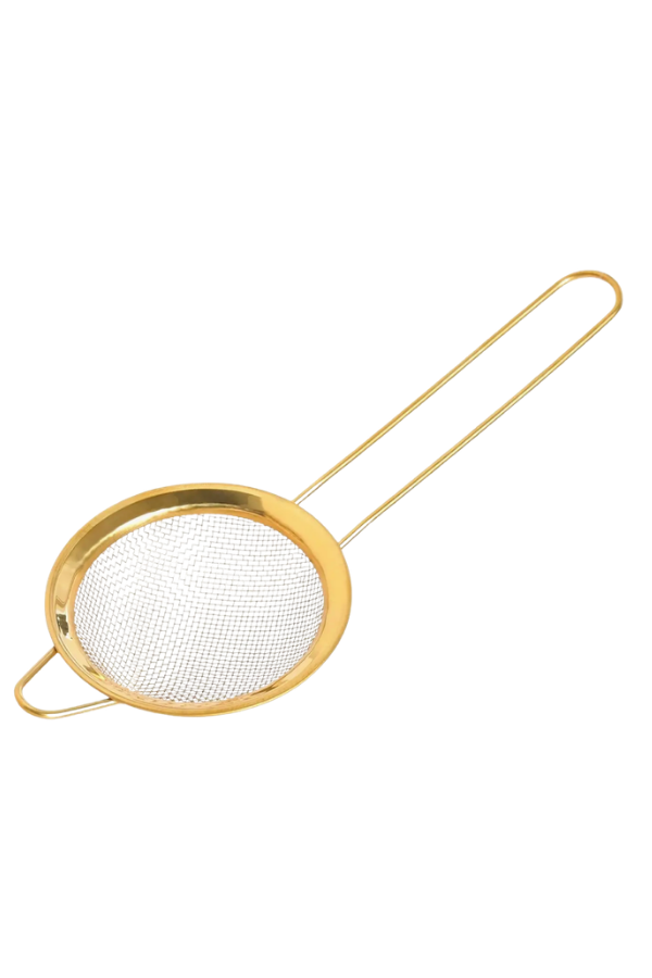 Gold Tone Tea Strainer with Brass Handle – 3 in.