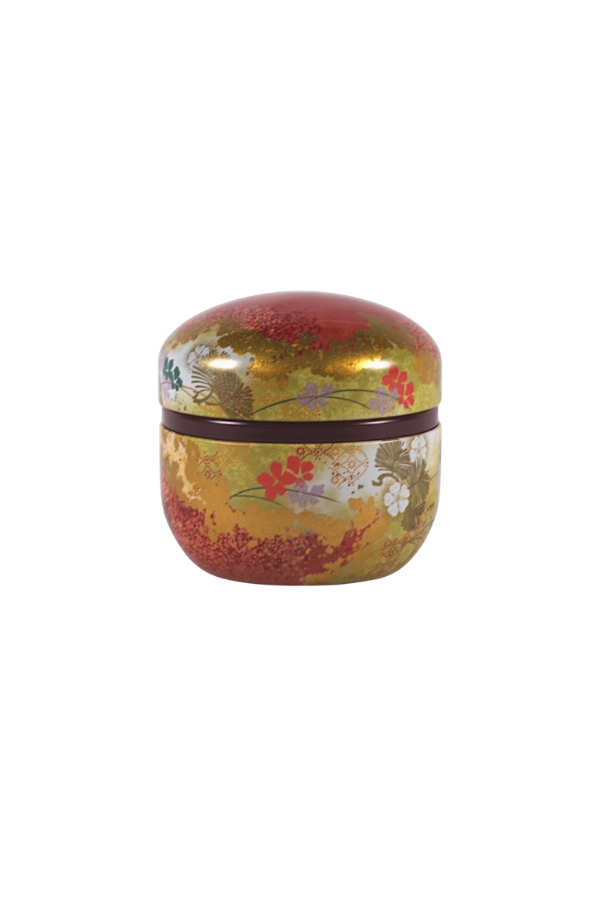 Traditional Japanese Red and Gold Floral Tea Tin 3.5 oz