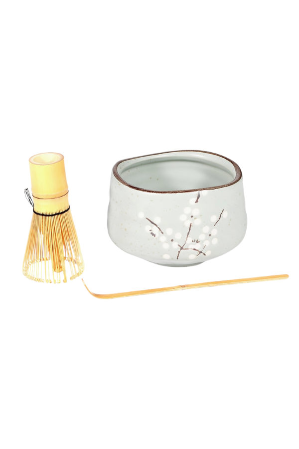 Porcelain Matcha Gift Set with Whisk and Scoop – Light Blue Sakura, 21 oz