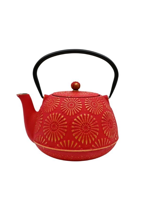 Cast Iron Teapot with Infuser – Red Kiku Chrysanthemum, 40 oz 1.2L