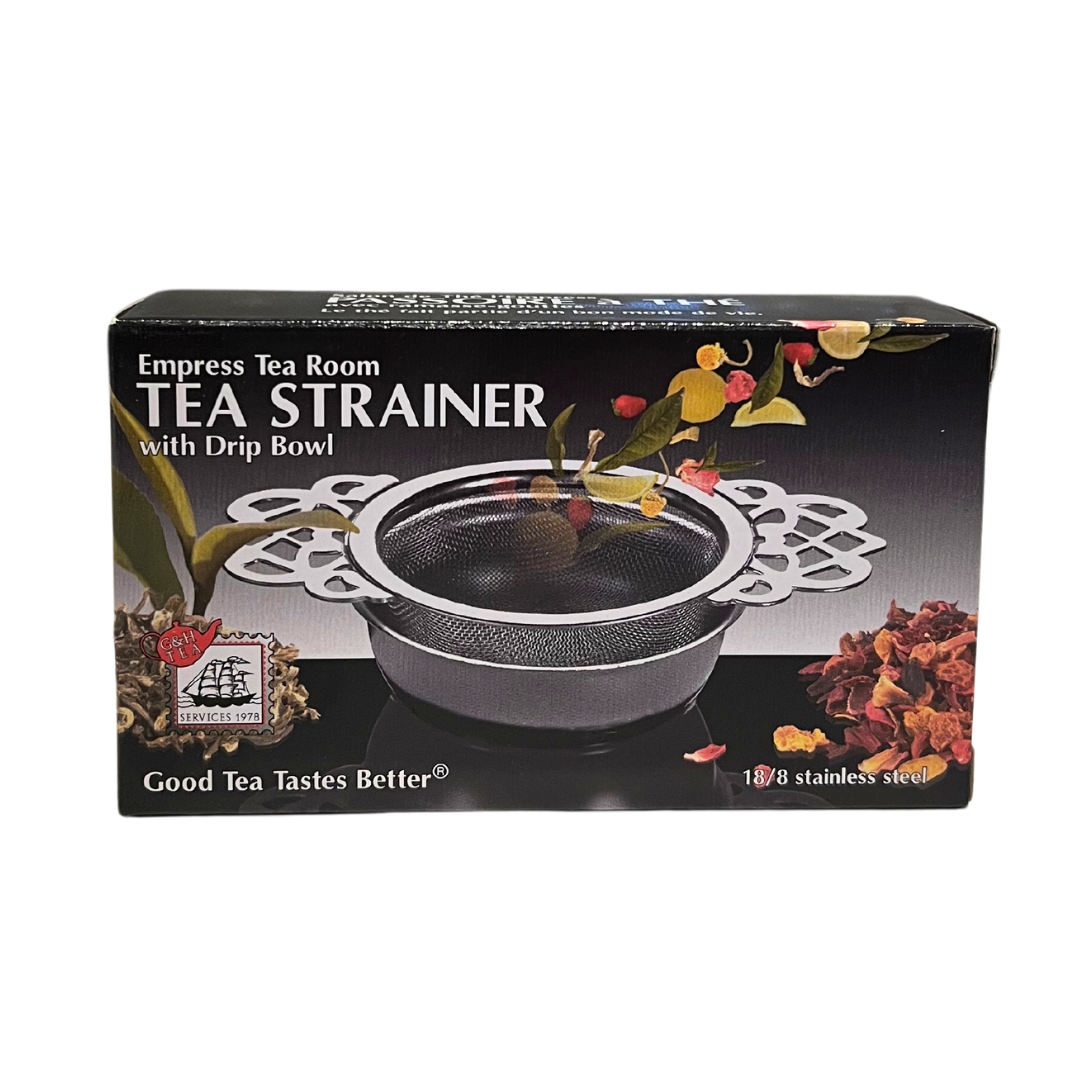 Empress Tea Room Tea Strainer with Drip Bowl.