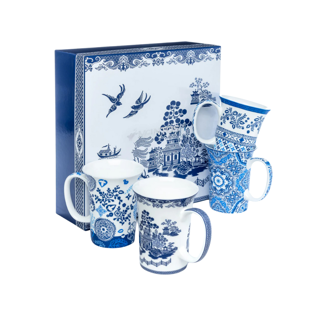 Old Willow inspired set of 4 mugs