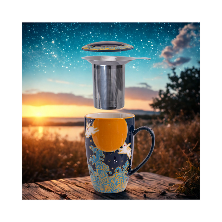 Moon Rabbit Design 440ml (15oz) Tea Mug with Lid and Infuser