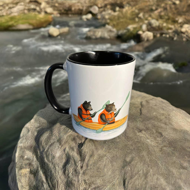 Bears in a Kayak Ceramic Mug