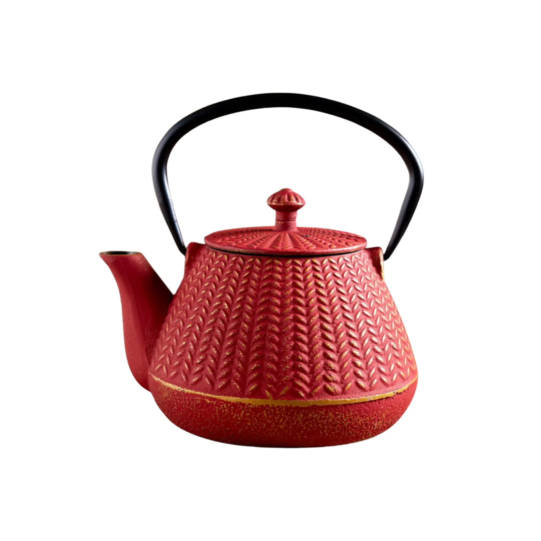 Cast Iron Teapot with Infuser – Red Kiku Chrysanthemum, 40 oz 1.2L
