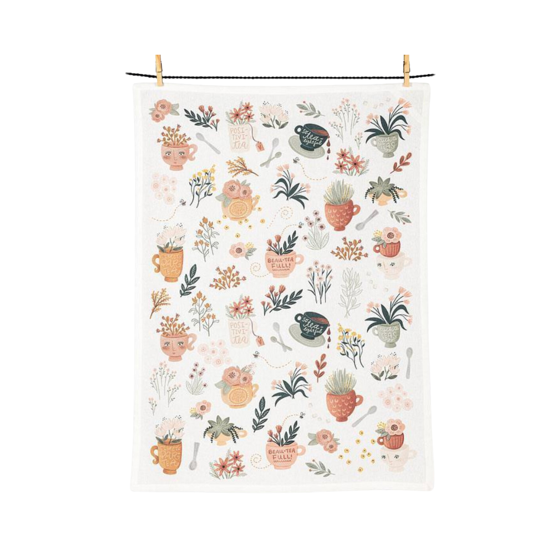 Herbs and Teacups Tea Towel