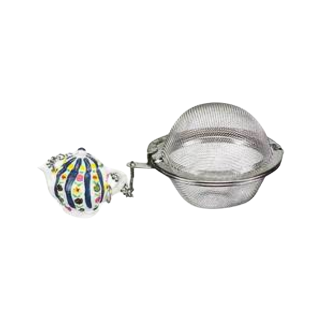 Sheffield 2" Mesh Tea Ball with White Teapot Ornament