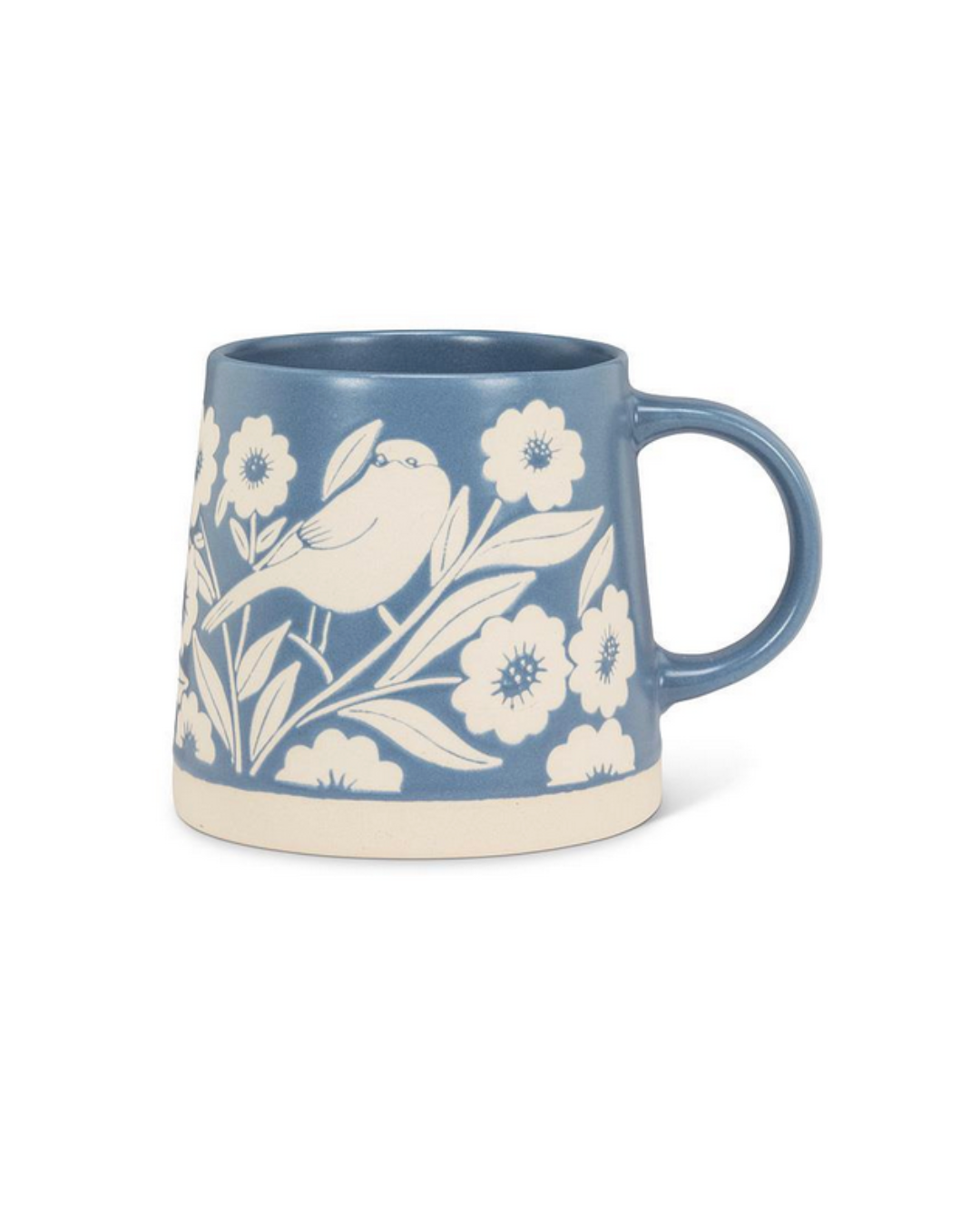 Wide Base Mug with Birds and Flowers