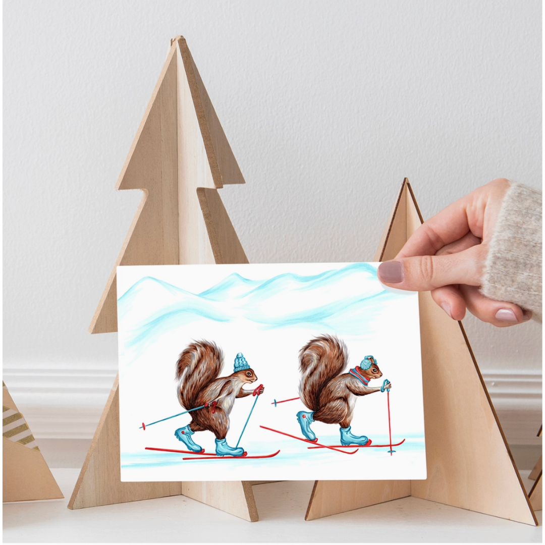 Squirrels Cross Country Skiing Greeting Card