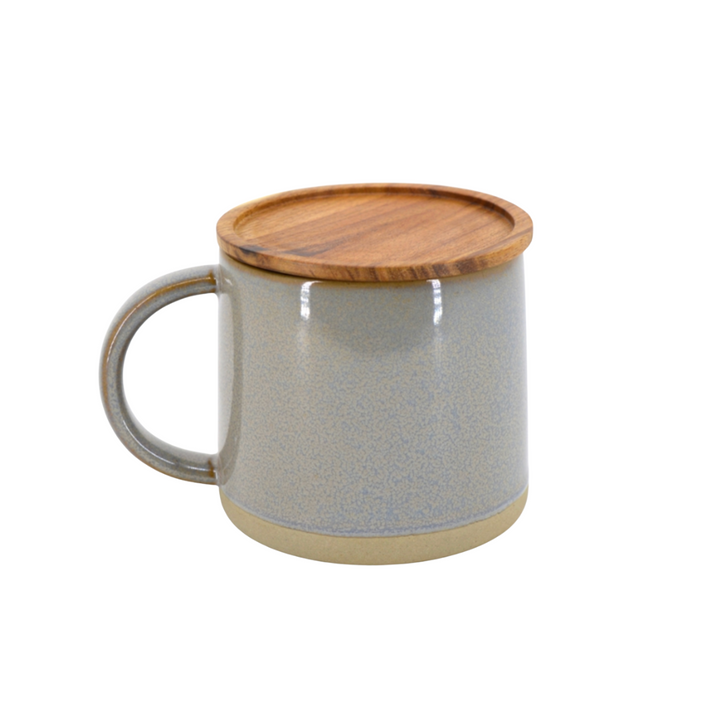 Reactive Glaze Stoneware Mug with Acacia Lid Grey 400ml