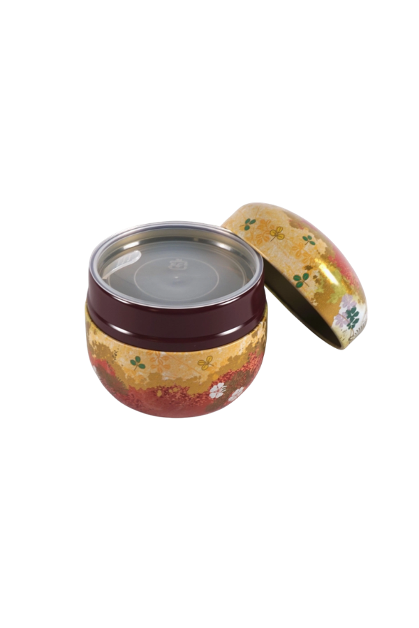 Traditional Japanese Red and Gold Floral Tea Tin 3.5 oz