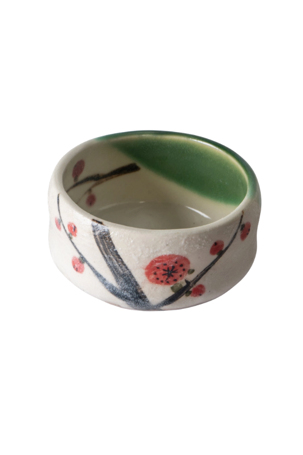 Porcelain Mini Matcha Bowl – Ume Plum Blossoms, 3.75 in., 8 oz