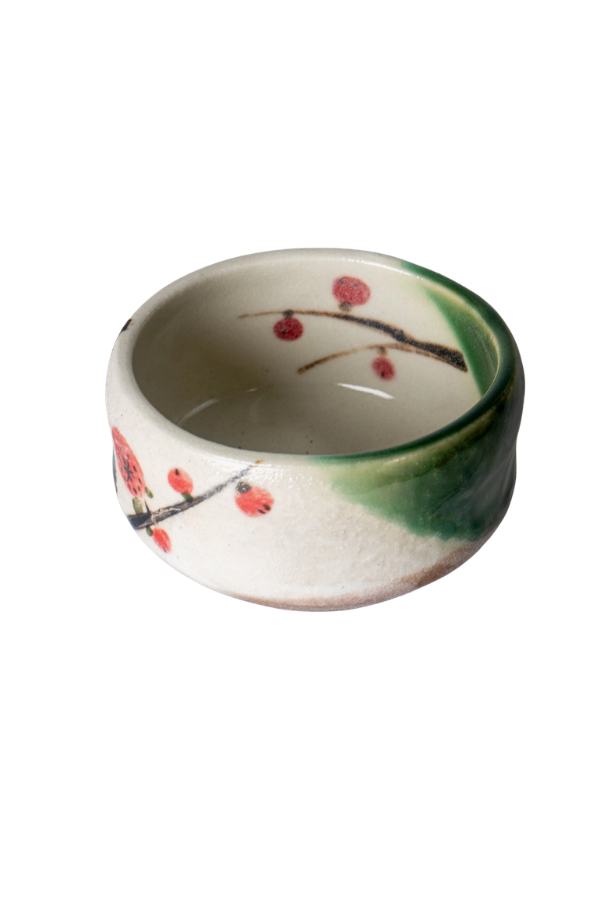 Porcelain Mini Matcha Bowl – Ume Plum Blossoms, 3.75 in., 8 oz