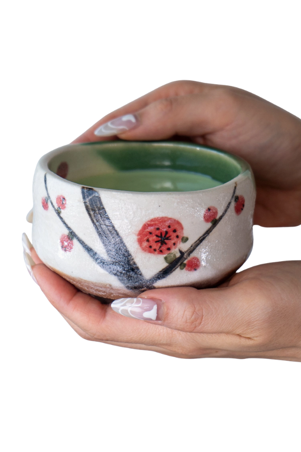 Porcelain Mini Matcha Bowl – Ume Plum Blossoms, 3.75 in., 8 oz