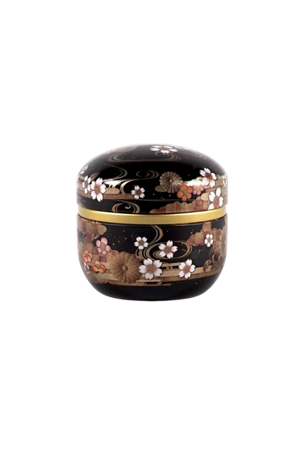Traditional Japanese Black and Gold Floral Tea Tin 3.5 oz