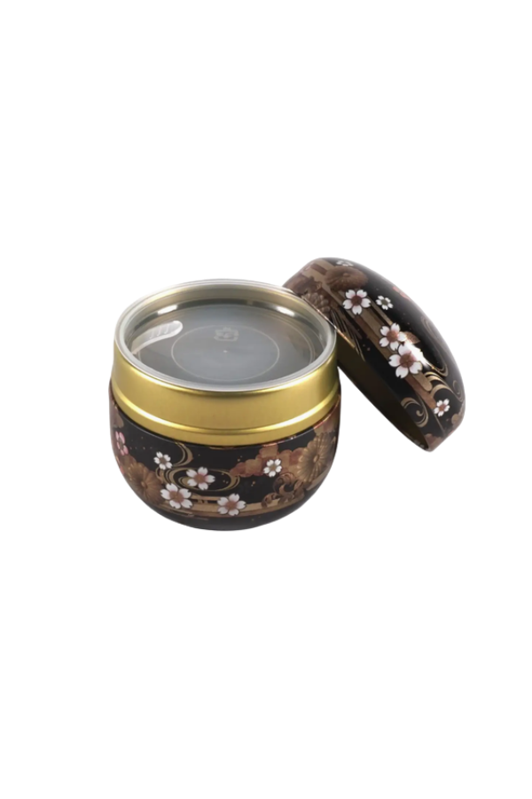 Traditional Japanese Black and Gold Floral Tea Tin 3.5 oz