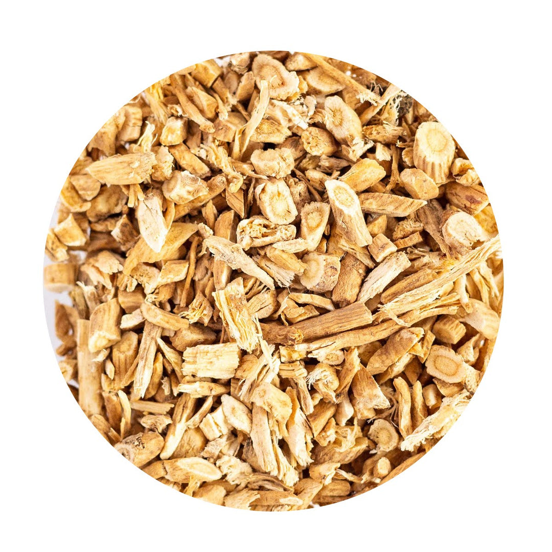 Loose Organic Astragalus herb pieces.