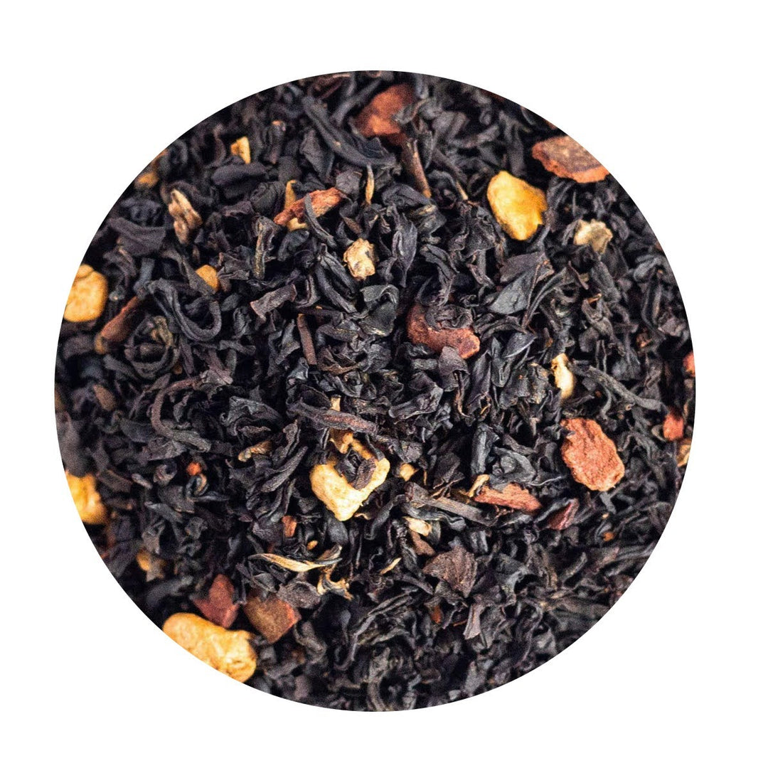Loose Leaf Black Tea with chai spice and pumpkin bits.