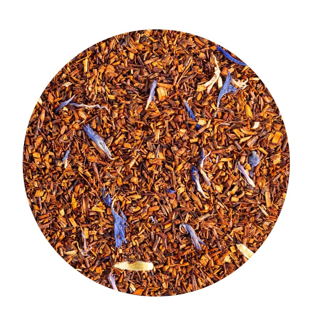 Loose Leaf Organic Rooibos Tea with blue cornflower petals.