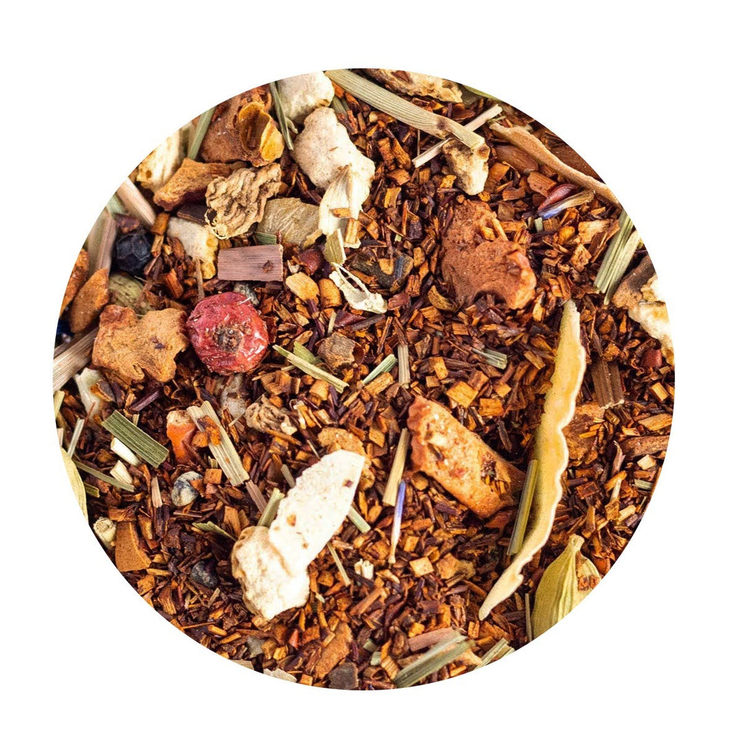 Loose Leaf Organic Rooibos Tea with blue cornflowers, citrus peels and lemongrass.
