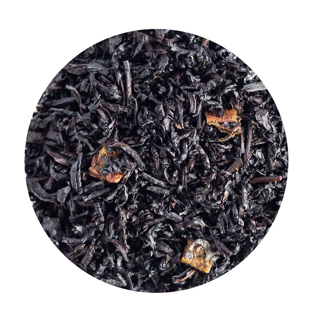 Loose Leaf Black Tea with cinnamon and orange pieces.